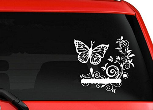 Fochutech 1Pc Car Auto Body Sticker Butterfly Flowers Rear Windshield Self-Adhesive Side Truck Vinyl Graphics Decals (White) - Fochutech