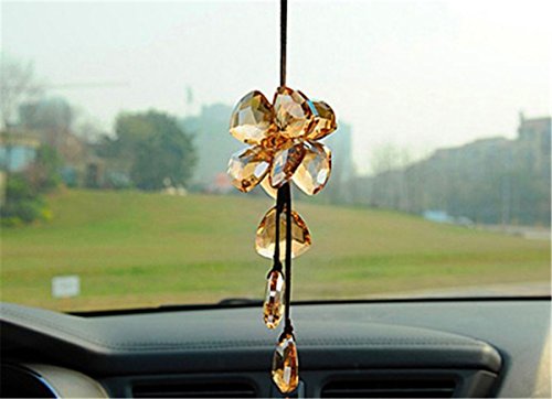 Fochutech Four Leaf Clover Car Pendant Decor Lucky Safety Hanging Ornament Gift Rear View Mirror Accessories Auto Interior Dangle Crystal (Champagne)