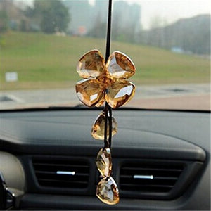 Fochutech Four Leaf Clover Car Pendant Decor Lucky Safety Hanging Ornament Gift Rear View Mirror Accessories Auto Interior Dangle Crystal (Champagne) - Fochutech