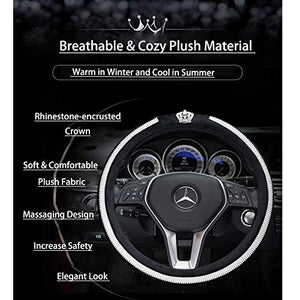 fochutech Steering Wheel Cover, Crystal Studded Rhinestone Bling Steering Wheel Cover, Breathable, Anti-Slip, Odorless, Warm in Winter and Cool in Summer, Universal 15 inches (Crown,Black) - Fochutech