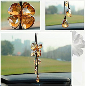 Fochutech Four Leaf Clover Car Pendant Decor Lucky Safety Hanging Ornament Gift Rear View Mirror Accessories Auto Interior Dangle Crystal (Champagne) - Fochutech