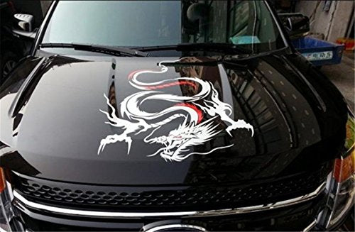 Fochutech 1pc Car Auto Body Sticker Engine Hood Cool Dragon Self-Adhesive Side Truck Vinyl Graphics Decals Motorcycle (White Red)