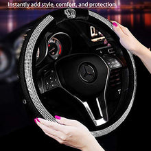 Load image into Gallery viewer, fochutech Steering Wheel Cover, Crystal Studded Rhinestone Bling Steering Wheel Cover, Breathable, Anti-Slip, Odorless, Warm in Winter and Cool in Summer, Universal 15 inches (Crown,Black) - Fochutech