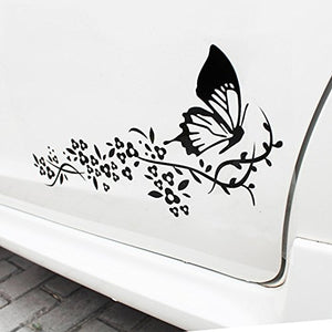 Fochutech 2x Car Auto Body Sticker Flower Butterfly Self-Adhesive Side Truck Vinyl Graphics Decals (Black) - Fochutech