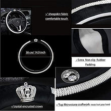 Load image into Gallery viewer, fochutech Steering Wheel Cover, Crystal Studded Rhinestone Bling Steering Wheel Cover, Breathable, Anti-Slip, Odorless, Warm in Winter and Cool in Summer, Universal 15 inches (Crown,Black) - Fochutech