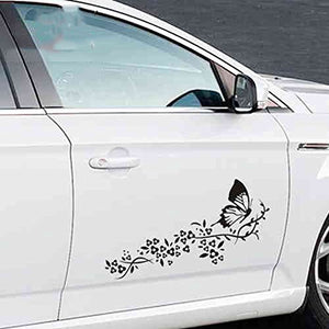 Fochutech 2x Car Auto Body Sticker Flower Butterfly Self-Adhesive Side Truck Vinyl Graphics Decals (Black) - Fochutech