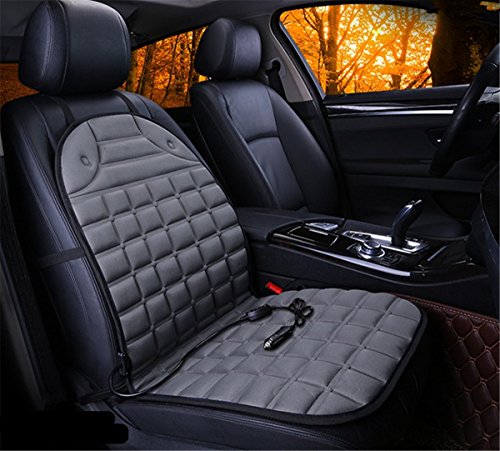 Fochutech Automotive 12V Heated Car Seat Cushion Cover Heater Pad Comfortable Adjustable Temperature Heating Warmer Winter Grid (Single seat Gray) - Fochutech