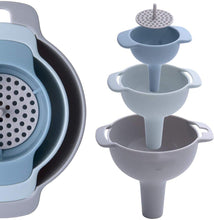 Load image into Gallery viewer, Kitchen Funnel Set All Purpose Wide-Mouth Nested Funnels with Handle for Filling Small Bottles Secure Fit Funnel and Strainer 4 Pack Set of Liquid Fluid Dry Ingredients and Powder