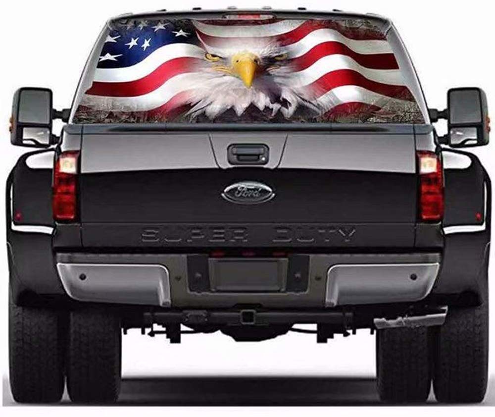 Car Decals 1 Pack American Flag Eagle Car Decal Sticker Rear Window Decal Auto Graphics Car Decal Vinyl for Car/Truck/SUV/Jeep, Universal Scratch Hidden Car Stickers - Fochutech