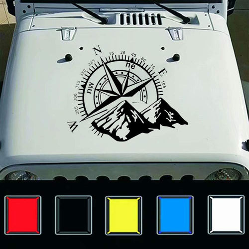 Car Decals 1 Pack Mountain Compass Graphics Car Decal Stickers  Auto Vinyl Car Hood Decal for Car/Truck/SUV/Jeep - Fochutech