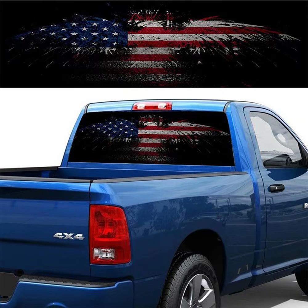 Car Decals 1 Pack American Flag Eagle Car Decal Sticker Rear Window Decal Auto Graphics Car Decal Vinyl for Car/Truck/SUV/Jeep, Universal Scratch Hidden Car Stickers - Fochutech