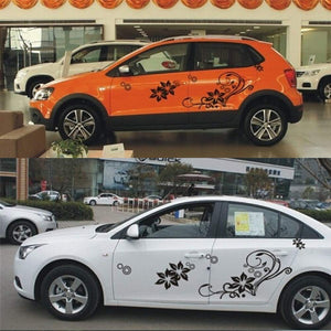 Car Decals Flower Graphics Car Decal Stickers Auto Vinyl Sticker Car Body Decal for Car/Truck/SUV/Jeep(Black) - Fochutech