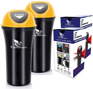 Car Trash Can with Lid Small Car Trash Bin Portable Vehicle Auto Car Garbage Can Bin Trash Container Fits Cup Holder Console Door Pocket Home Office Use 2 Packs Black