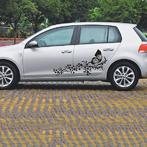 Fochutech 2x Car Auto Body Sticker Flower Butterfly Self-Adhesive Side Truck Vinyl Graphics Decals (Black) - Fochutech