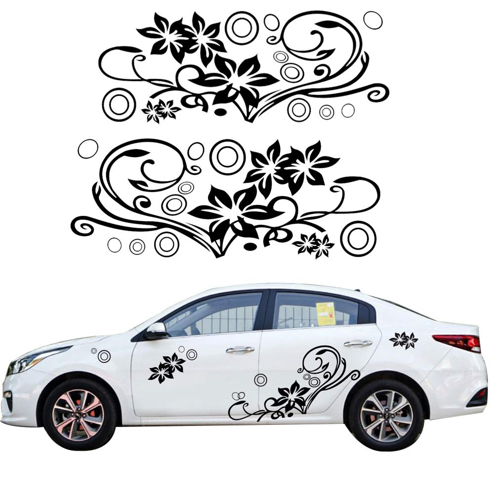 Car Decals Flower Graphics Car Decal Stickers Auto Vinyl Sticker Car Body Decal for Car/Truck/SUV/Jeep(Black) - Fochutech