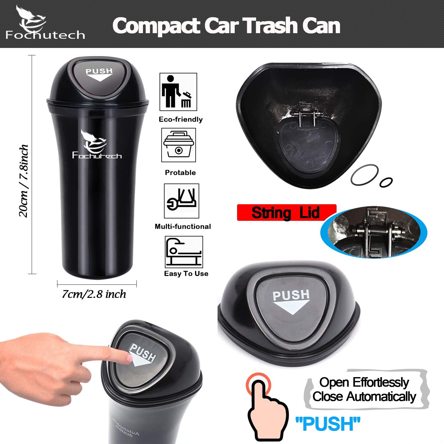 Car Trash Can with Lid Small Car Black Cup Holder Trash Bin Car Door Pocket Garbage  Can Bin Trash Container Fits Auto Home Office - Topfit