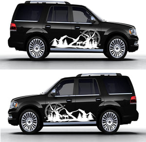 Cool Car Stickers for Men, Compass Mountain Big Car Decals, Vinyl Stickers for Car Side Body Door, Large RV Graphic Decals Tree Deer, Auto Decal Stickers for Truck Racing SUV Boat
