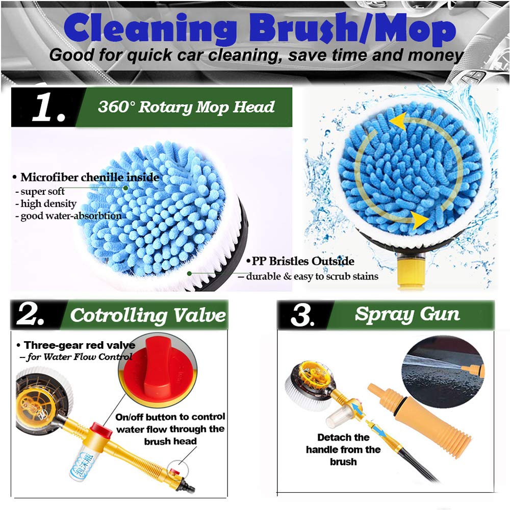 Car Cleaning Brush Foam Rotary Wash Brush Kit Microfiber Wash Mop