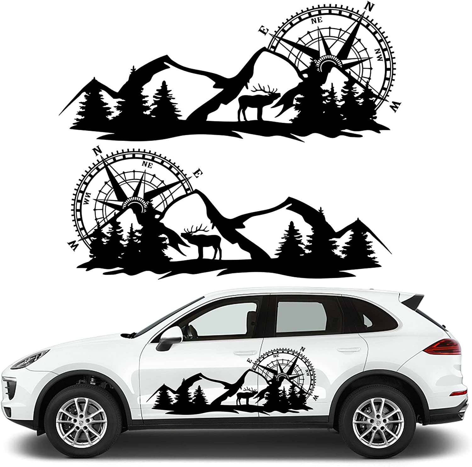 Fochutech Cool Car Stickers for Men, Compass Mountain Big Car Decals