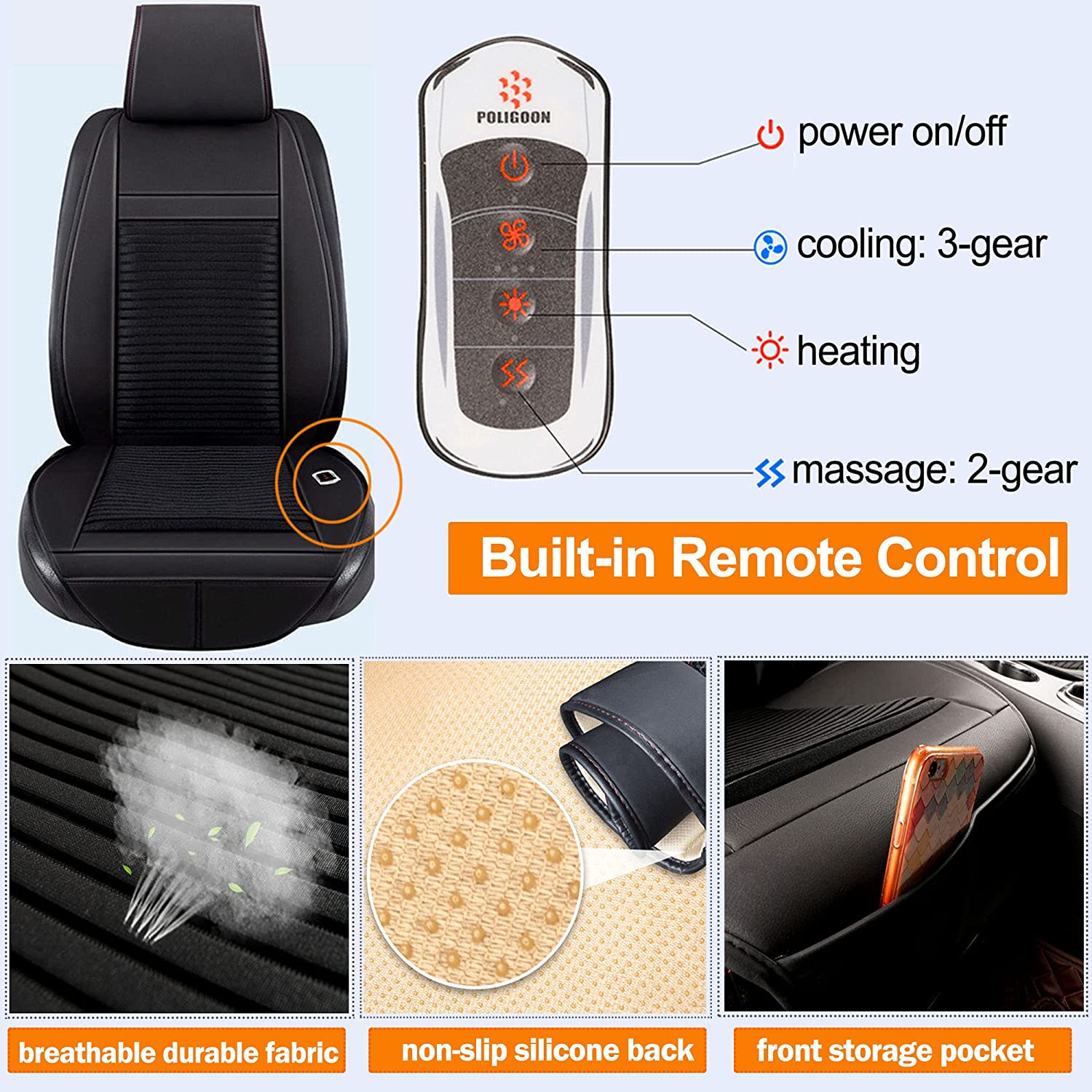 Fochutech Winter Warm Car Seat Cushion with Massage Summer Cooling Ca