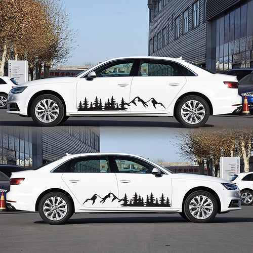 Fochutech Mountain Car Decals Large, Tree Forest Graphics Car Stickers for Men, Big Vinyl Stickers for Car Side Body, Auto Car Stickers Decals for Truck Racing SUV Pickup Jeep RV Van (Black)