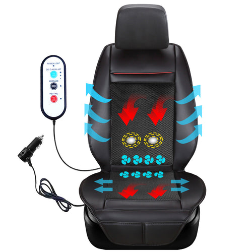 Fochutech Heated Car Seat Covers Cooling Car Seat Cushion with Massage Seat 12V Front Seat Driver Seat Cooler Warmer Heater PU Leather Car Seat Protector Non Slip, Fits All Seasons